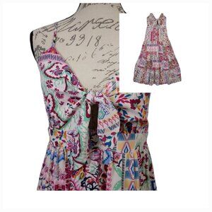 Joy Joy | Multi Color Print Tiered Maxi Dress Spaghetti Strap | Size S